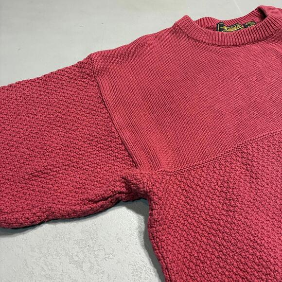 Vintage 90s Eddie Bauer Mens Contrast Waffle Knit Pullover Sweater Sz M Coral - Picture 3 of 8